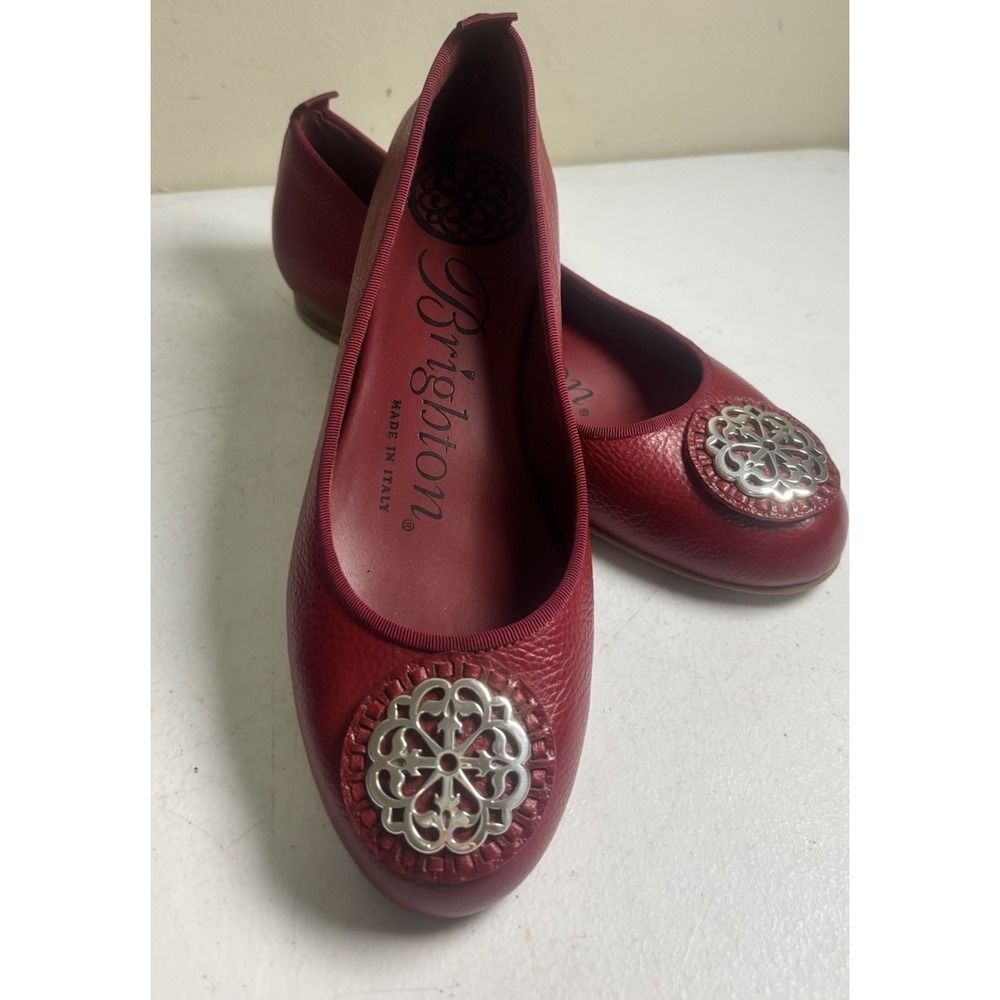 Brighton Aleta Red Ballet Flats Silver Medallion Size‎ 5.5M Made in Italy